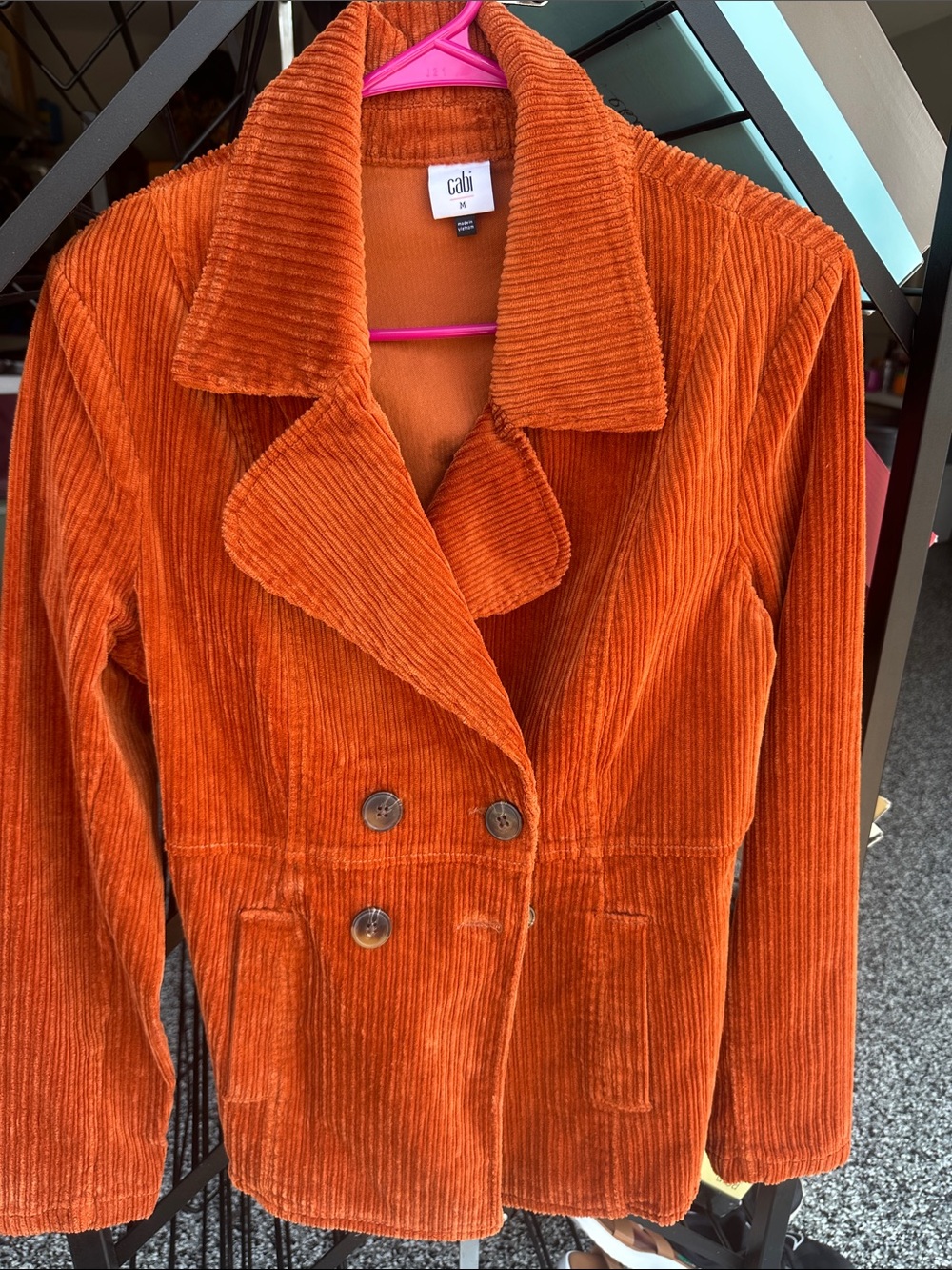 CAbi Orange Corduroy Double-Breasted Blazer